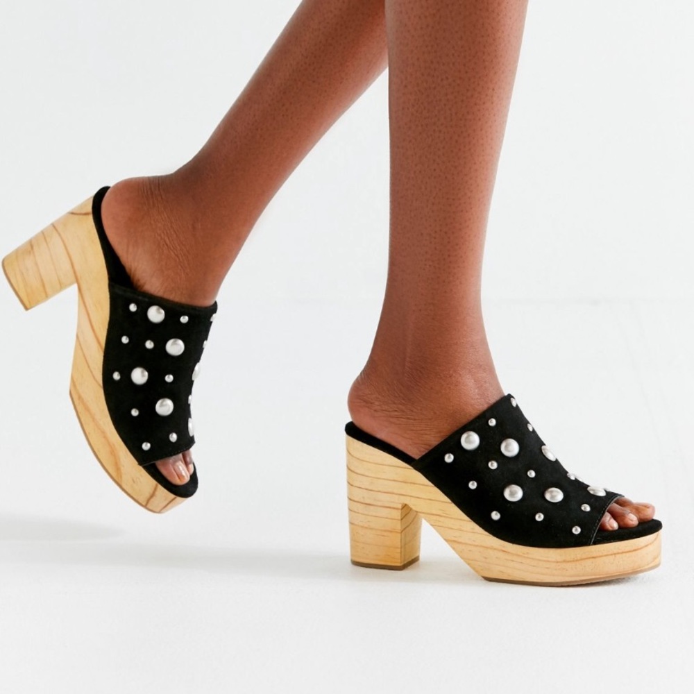 EUC! UO Studded Wooden Heel Mule, looks like Swedish Hasbeens brand mules